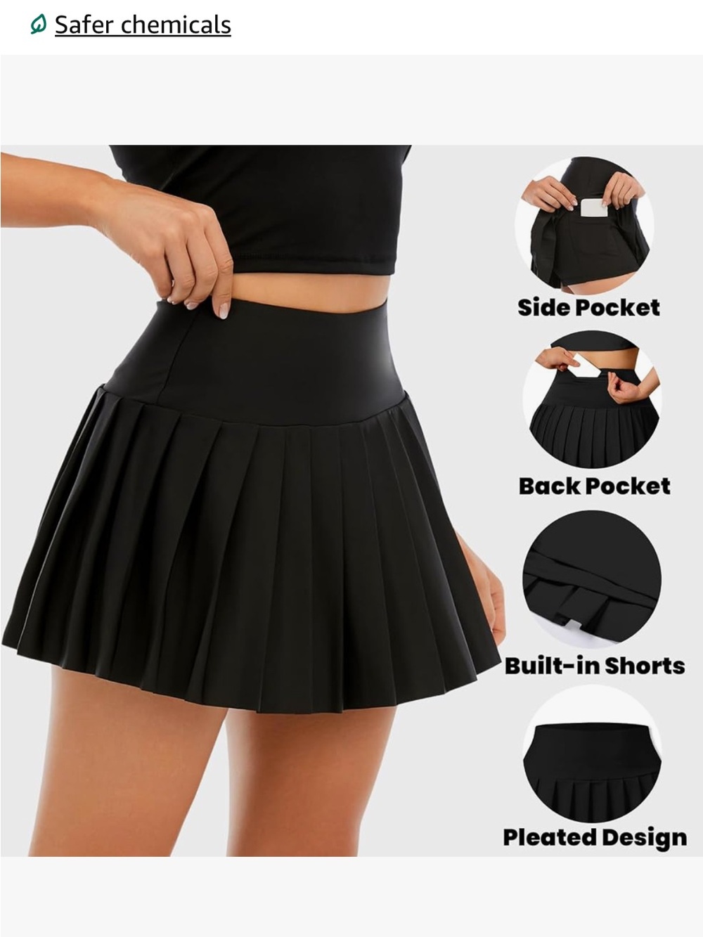 Black Pleated Active Skirt with Built-In Shorts (XS)